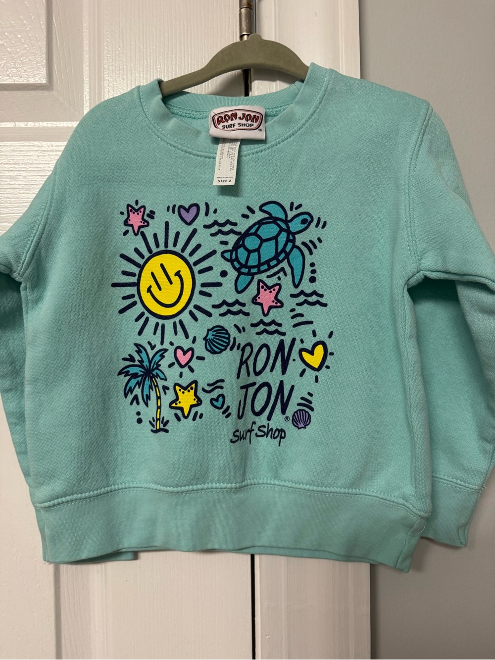 Ron Jon Mint Green Kids toddler  Sweatshirt with Beach Graphic